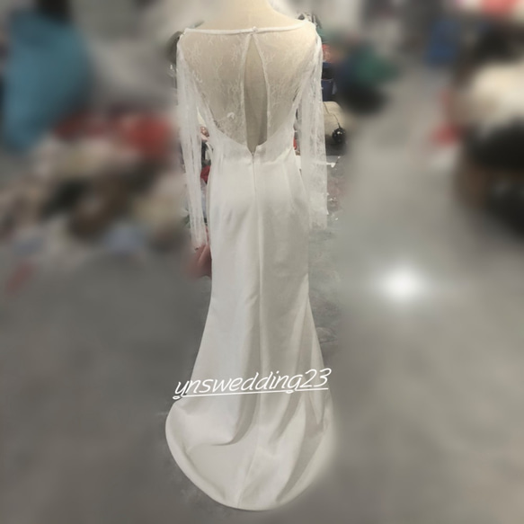 エレガント Vネック キャミソール ウェディングドレス 背中見せ 前撮りドレス 4枚目の画像