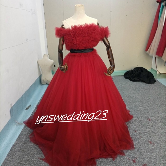 ボルドーカラードレス オフショルダーの2WAYドレス 取り外し可能 22,440円