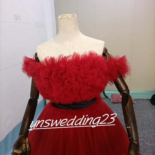 ボルドーカラードレス オフショルダーの2WAYドレス 取り外し可能  