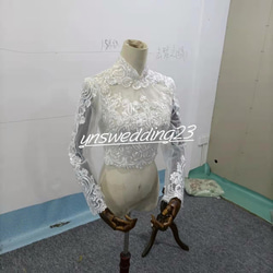 エレガント ウエディングドレス    チャイナドレス襟    ボレロ   3D立体レース刺繍    長袖 2枚目の画像