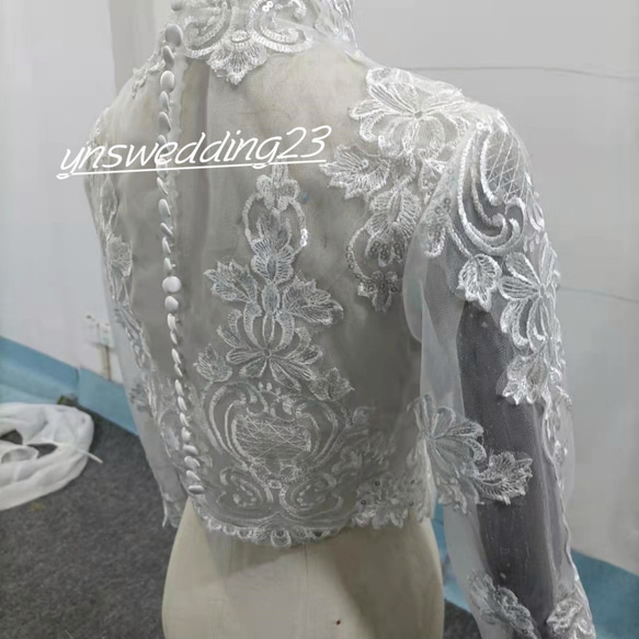 エレガント ウエディングドレス    チャイナドレス襟    ボレロ   3D立体レース刺繍    長袖 3枚目の画像
