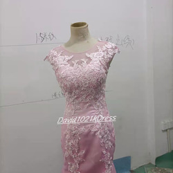 カラードレス ピンク ソフトチュール タンクトップ マーメイドライン エレガン ロング イブニングドレス 2枚目の画像