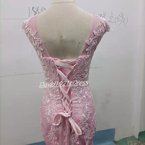 カラードレス ピンク ソフトチュール タンクトップ マーメイドライン エレガン ロング イブニングドレス 4枚目の画像
