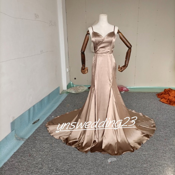 前撮りドレス ブラウンカラードレス マーメイド 結婚式 リボン 花嫁  