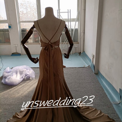 *前撮りドレス ブラウンカラードレス   マーメイド   結婚式  リボン  花嫁 3枚目の画像
