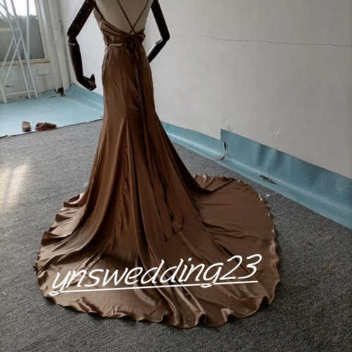 前撮りドレス ブラウンカラードレス マーメイド 結婚式 リボン 花嫁  