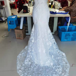 キャミソール  ホワイト  3D立体レース刺繍   ウェディングドレス   マーメイドライン 3枚目の画像