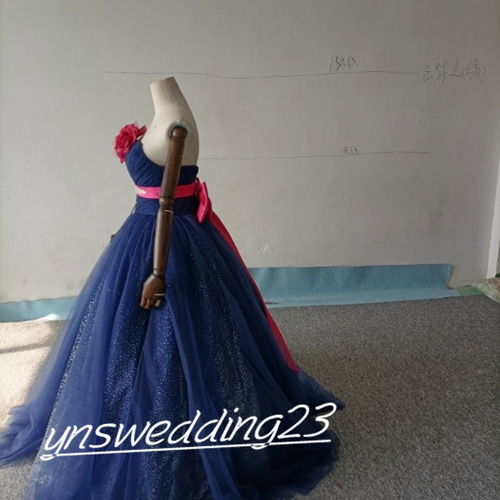 高品質！ カラードレス 紺/ネイビー キラキラチュール ベアトップ 結婚  