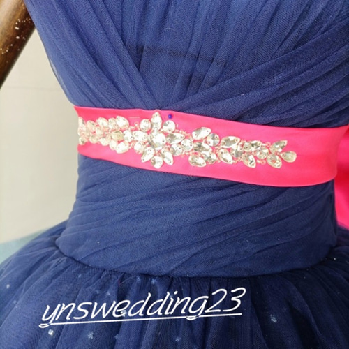 高品質！ カラードレス 紺/ネイビー キラキラチュール ベアトップ 結婚  