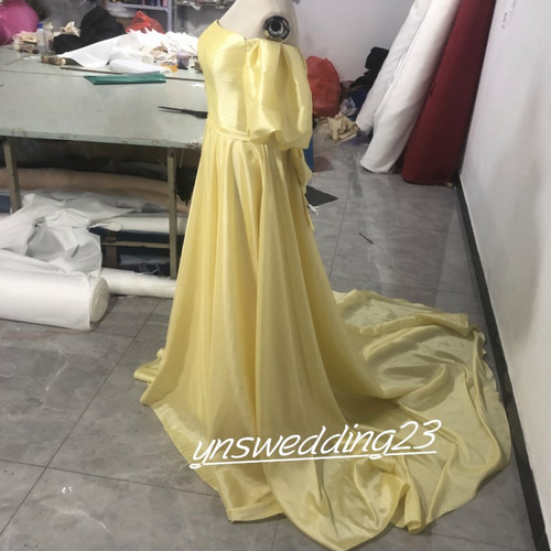 高品質！パーティードレス レモンイエロー(薄い黄色) 前撮り結婚