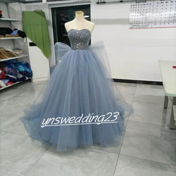 藍色 灰色 彩色 禮服 婚紗 優雅 繫帶 婚禮/招待會 第1張的照片