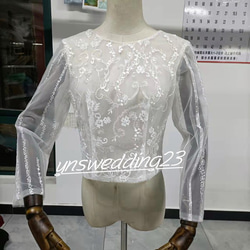 婚紗3D立體蕾絲刺繡緊身胸衣短上衣長袖第二方婚禮 第1張的照片