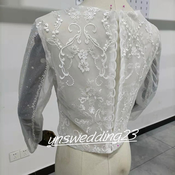 婚紗3D立體蕾絲刺繡緊身胸衣短上衣長袖第二方婚禮 第4張的照片
