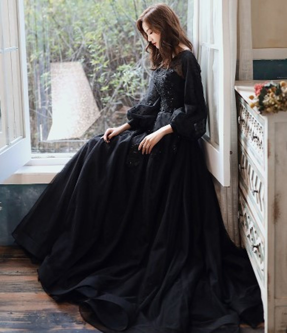 美品！ イブニングドレス 黒 ロング 可愛い エレガント 優雅なシルエット 細見えシルエット 10枚目の画像