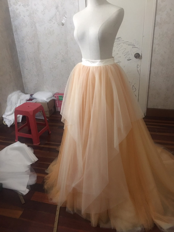 高品質！カラードレス ビタミンカラー フレアスカート チュールスカート　トレーン 　セパレートドレス 3枚目の画像