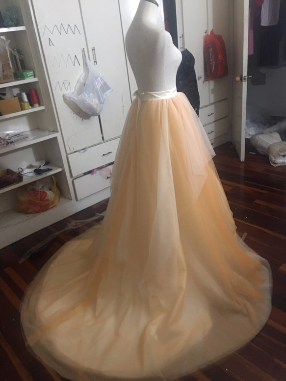高品質！カラードレス ビタミンカラー フレアスカート チュールスカート　トレーン 　セパレートドレス 5枚目の画像