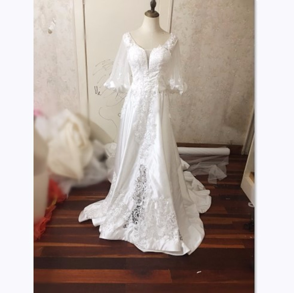 高品質！ ウエディングドレス ホワイト ソフトチュール エンパイア  