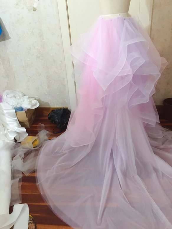 エレガント  オーバードレス/オーバースカート  ピンク紫   ミニトレーン/短トレーン  人気上昇 3枚目の画像