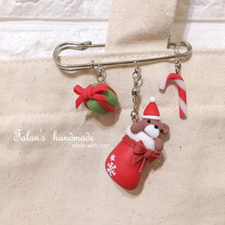 黏土手作 - 黏土聖誕襪小熊別針吊飾 聖誕禮物 第3張的照片