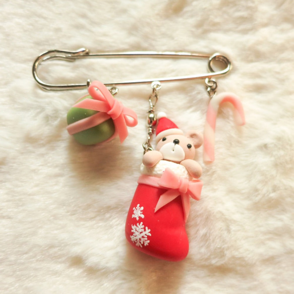 黏土手作 - 黏土聖誕襪小熊別針吊飾 聖誕禮物 第5張的照片