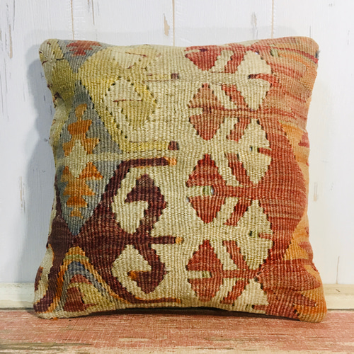 オレンジ色アンティーク絨毯クッションカバー