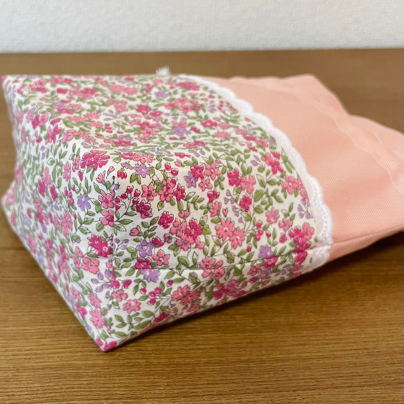 小花とレースの巾着セット　ピンク　入学　入園　3点セット　お弁当袋　コップ袋　巾着袋　給食袋　 3枚目の画像
