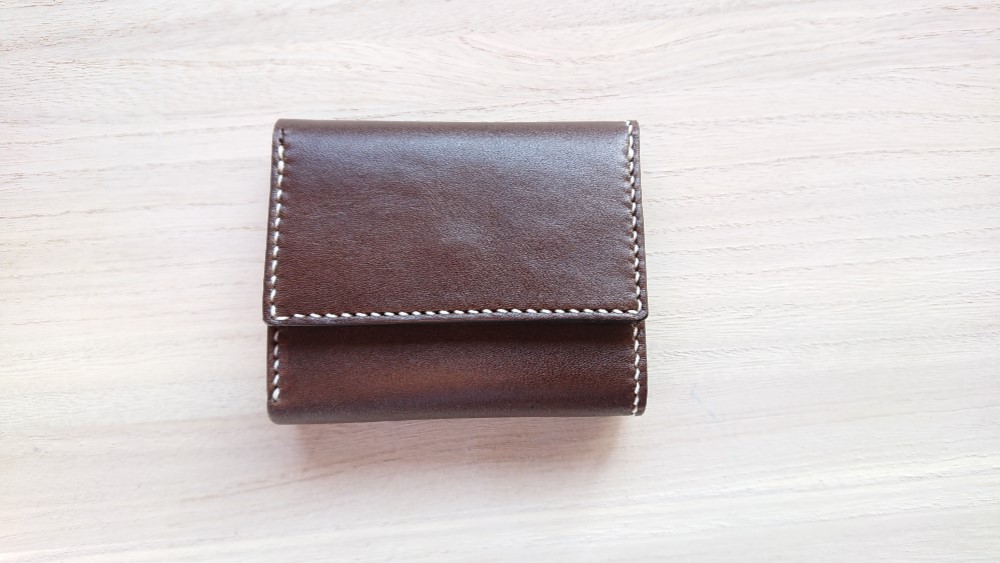 ＊受注生産＊　手縫いの三つ折り財布　＃１ー２　　スタンダード　栃木レザー（ピアノレザー）焦茶×ピッグスエード　焦茶
