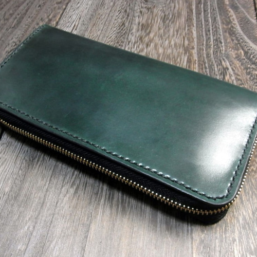 ホーウィンシェルコードバン　グリーン　L字ファスナー財布 ホーウィン社製シェルコードバン(グリーン)×ホーウィン社製