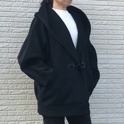 カシミヤウール100% で作ったゆったりオーバーサイズのフーデットコート♡【総裏付き】新色ブラック /2点限定！ 1枚目の画像