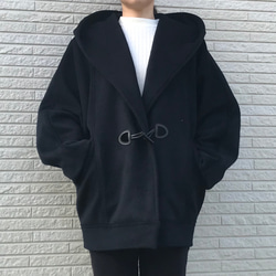 カシミヤウール100% で作ったゆったりオーバーサイズのフーデットコート♡【総裏付き】新色ブラック /2点限定！ 2枚目の画像