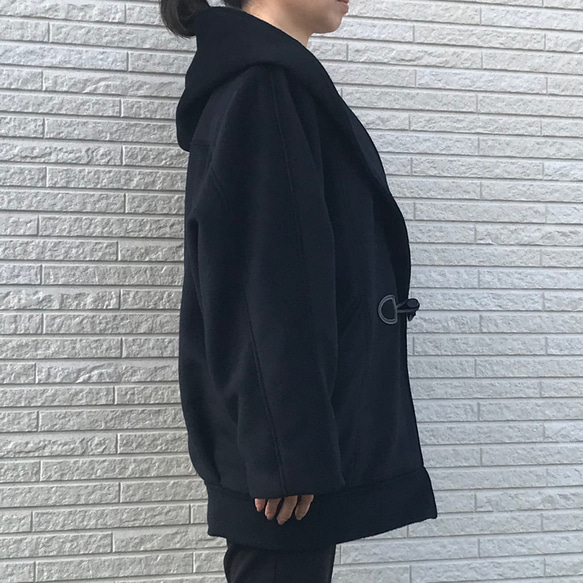 カシミヤウール100% で作ったゆったりオーバーサイズのフーデットコート♡【総裏付き】新色ブラック /2点限定！ 3枚目の画像