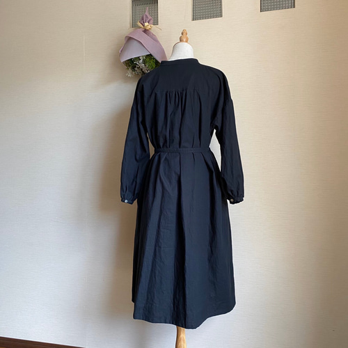 リネンコットン前開き2weyロングワンピース(ブラック