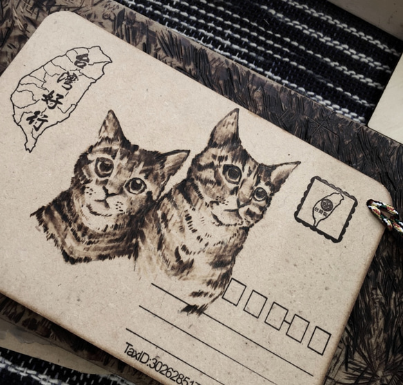 原木燒客製化燒刻烙畫木質明信片/寵物畫/人像畫/清新自然原木卡片 第4張的照片