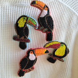 ビーズ刺繍ブローチ　クリハシオオハシ 4枚目の画像