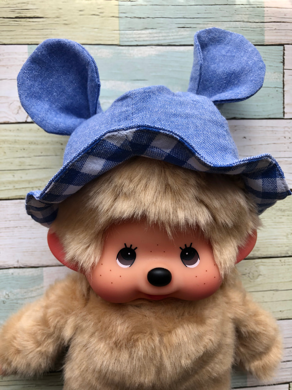 432 モンチッチ の耳つきチューリップハット ブルー ぬいぐるみ