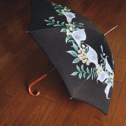 麻100％【雨傘】手描き・カラーのヨーロッパ風傘♡ブラック 4枚目の画像