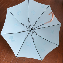 送料無料【晴雨兼用傘】手描き・幸せの蝶々ミントグリーン 5枚目の画像