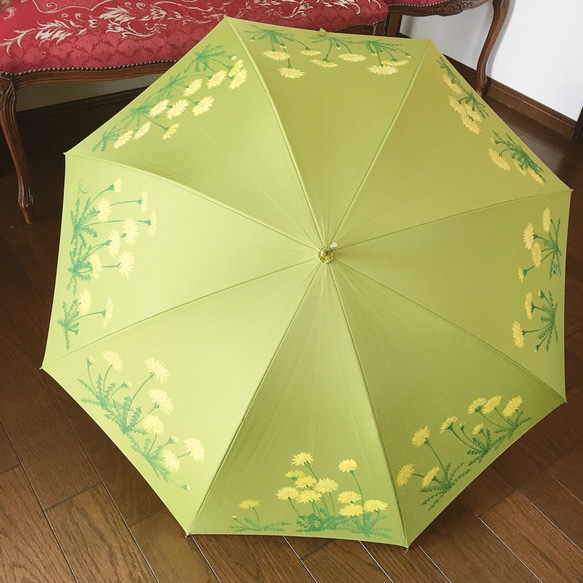 【晴雨兼用傘UV】手描き・たんぽぽの気分♡グリーン 4枚目の画像