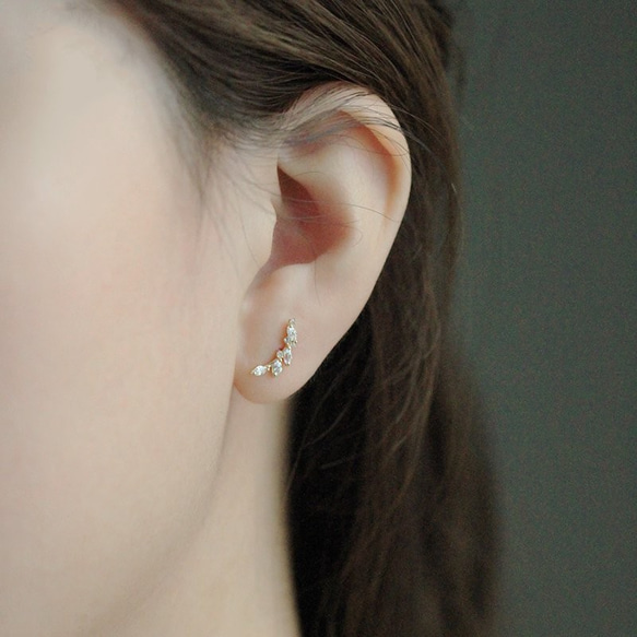 K14金 連なるリーフデザインおしゃれピアス イヤリング Earrings 4枚目の画像