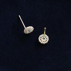 K9金 ゴージャスデザイン円型ピアス イヤリング Earrings 4枚目の画像