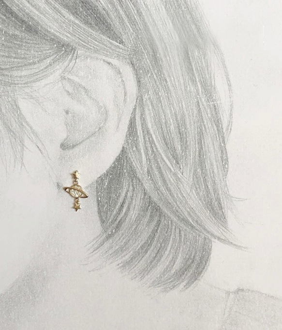 K9金 土星モチーフゴールドピアス Earrings 6枚目の画像