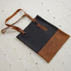 [ Leather Tote Bag ] スエード 紺 x オイルレザー 3枚目の画像