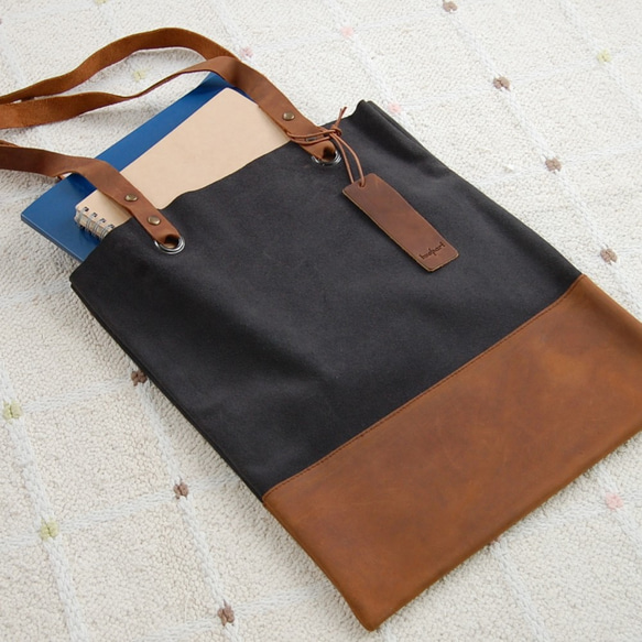 [ Leather Tote Bag ] スエード 紺 x オイルレザー 7枚目の画像