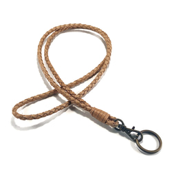 フェミニン ネックストラップ ブルーグリーン 本革 編み込み かわいい