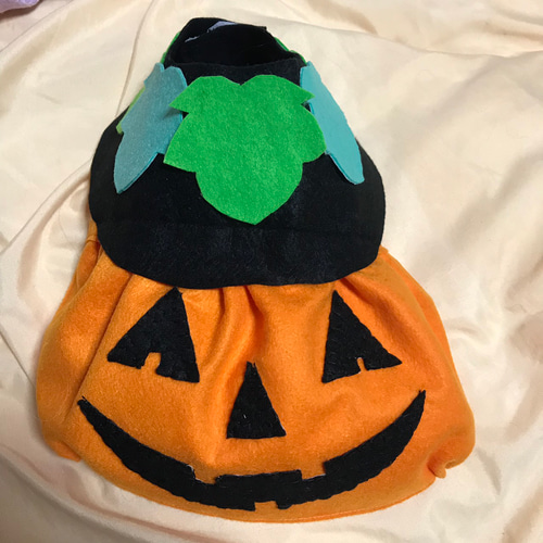 犬服 ハンドメイド ハロウィン✩.*˚ワンピース ♡ オーダー オレンジキラキラハロウィンメッシュワンピ🎃＆レースクロス