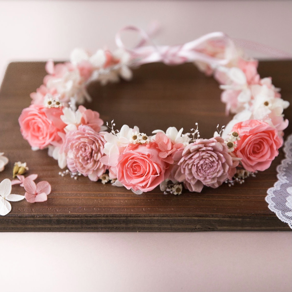 mimi 手作りキット(サーモンピンクの子供用花冠)