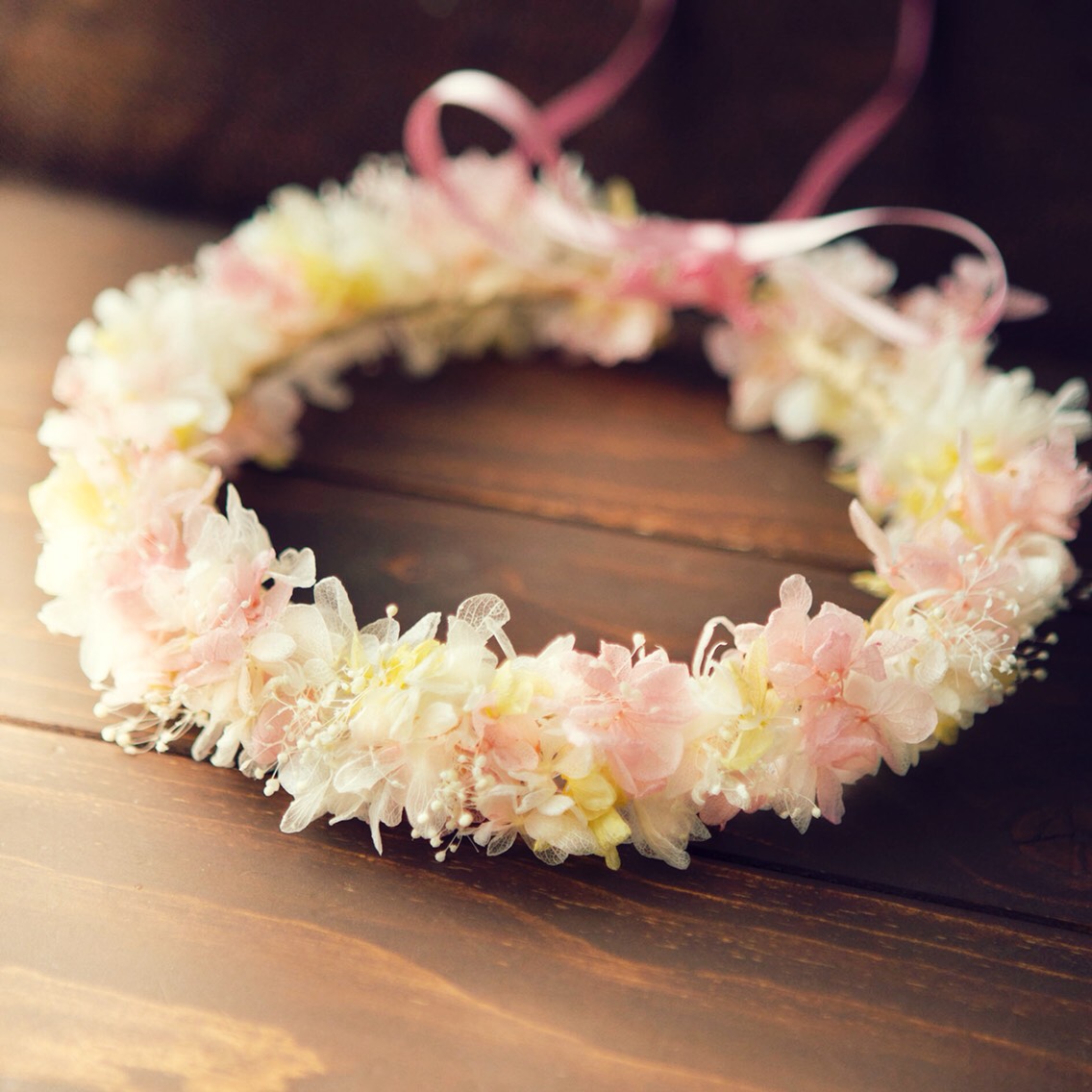 キッズ用 ピンクとイエローのふんわり花冠 オーダー受付