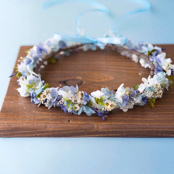 ブルーグリーンと小花の細み花冠 オーダー受付 ヘッドドレス  