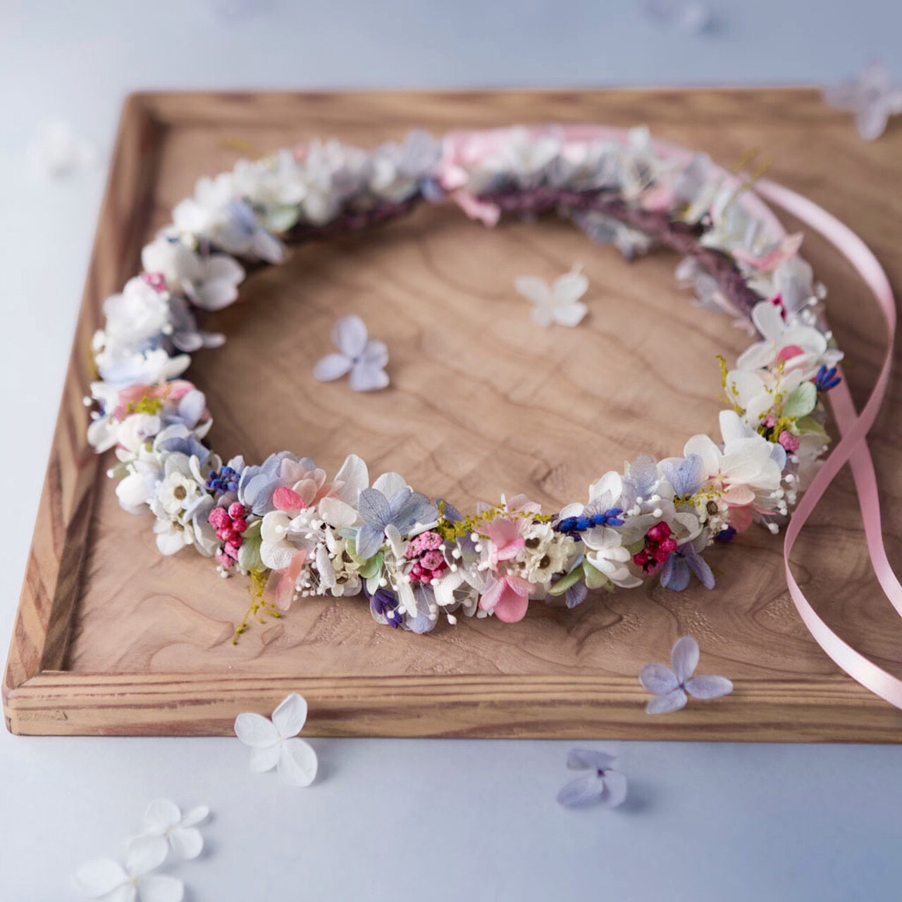 ピンクパープルとブルーグリーンの細み花冠  オーダー受付