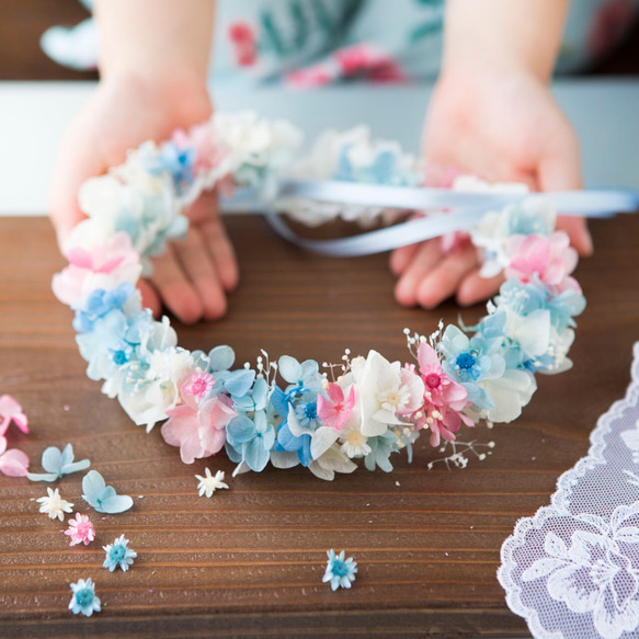 mimi 手作りキット(ブルーピンクの子供用花冠) 3枚目の画像